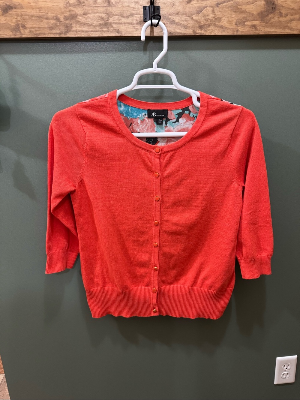 AB Studio Coral Orange Button-Front Women's Cardigan